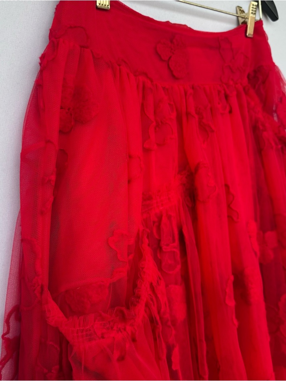 Simone Rocha Red Floral Tulle Midi Skirt Uk 6 Sheer Embroidered Made In Italy - Picture 8 of 15
